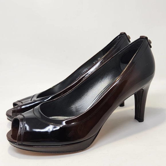 Stuart Weitzman Brown Ombre Patent Leather Peep Toe Pumps Heels Womens 8.5 M - Picture 4 of 11